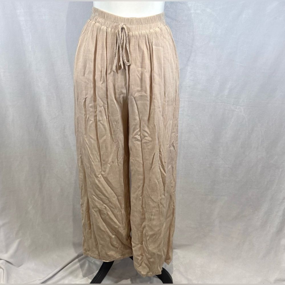 Mittoshop beige drawstring flowy wide leg pants size small